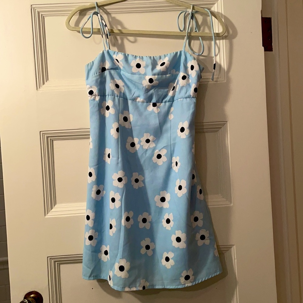 Blue mini dress with white flowers💙🦋